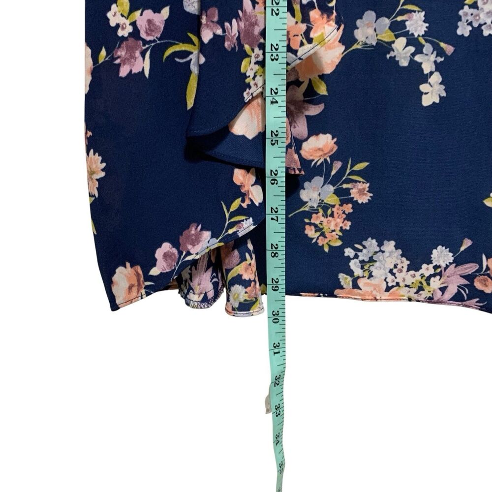 Cameo Kimono Open Front Womens Size 1X Navy Blue Floral 3/4 Sleeve Semi-Sheer - Picture 8 of 11